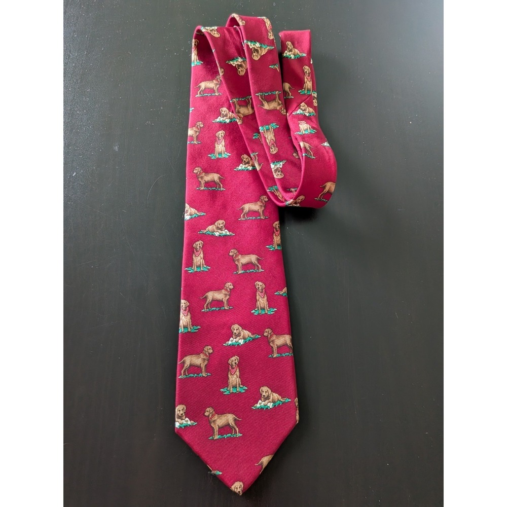 Vintage Alynn Neckwear Tie 58" Chocolate‎ Labrador Dog All Over Silk USA Made